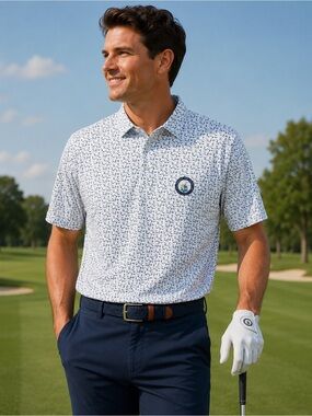 Ralph Lauren White Polo with Navy Micro-Print